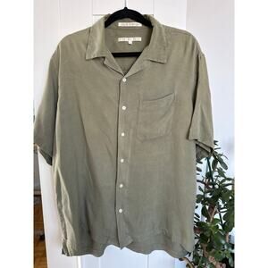 Perry Ellis Men's 100% Silk Green Short Sleeve Button Up Shirt, EUC, Size L
